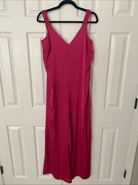 Sleeveless V-Neck Wide-Leg Jumpsuit in Hot Pink